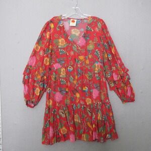 Farm Rio Anthropologie Dress Small Jordyn Mini Floral Toucan Tiered Boho Vibrant